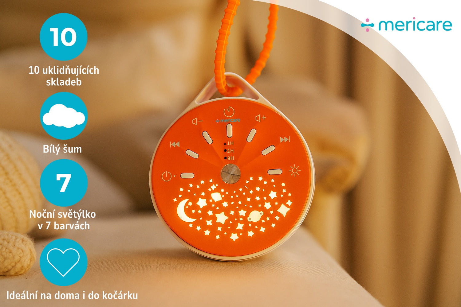 MERICARE K6 přenosný dětský usínáček, bílý šum