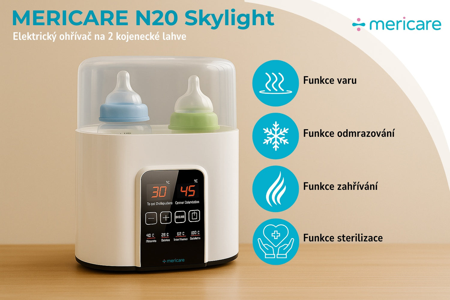 MERICARE N20 Skylight Double elektrický ohřívač na 2 kojenecké lahve