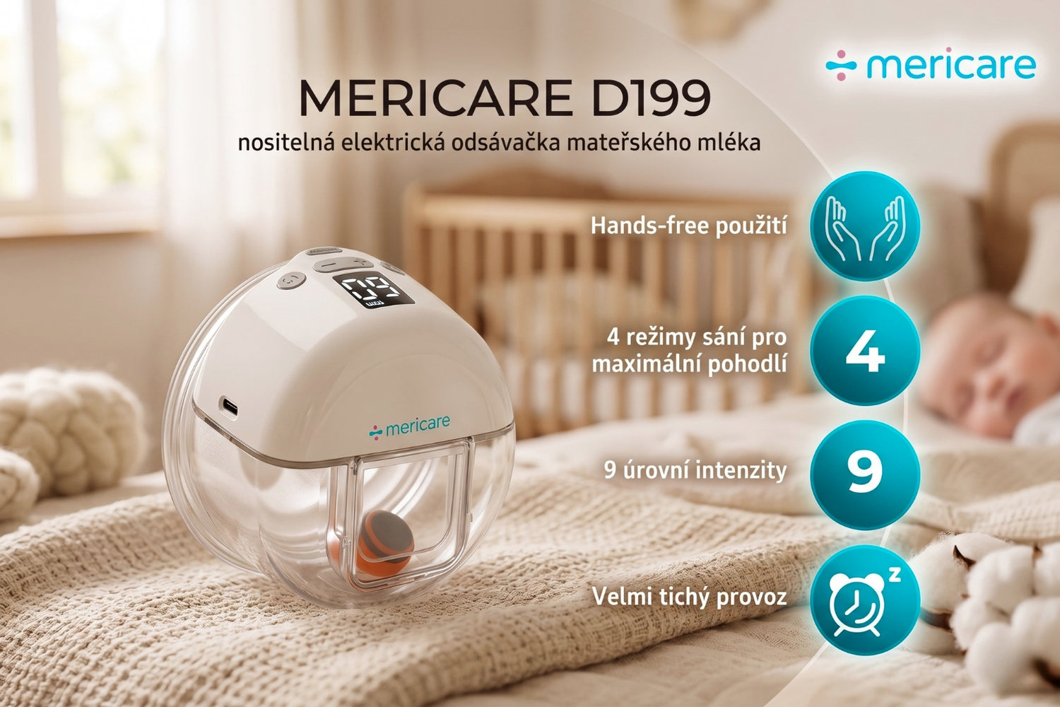 MERICARE D199 nositelná elektrická odsávačka mateřského mléka